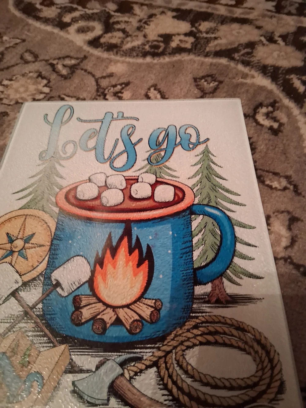 Lets Go Camping Blue Mug Illustration Wall Art